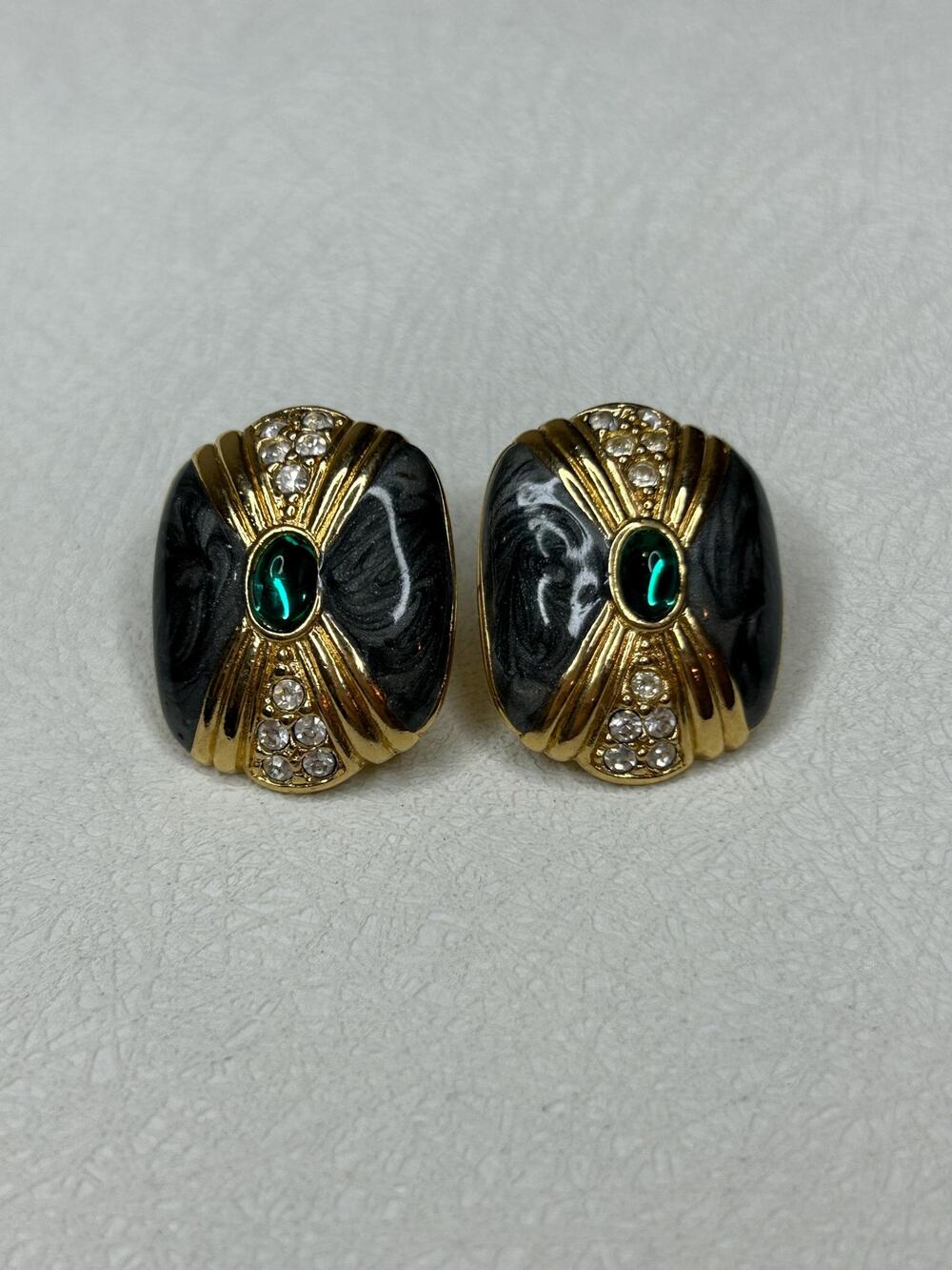 Vintage KJL for Avon Green Cabochon Enamel Pierced Post Earrings